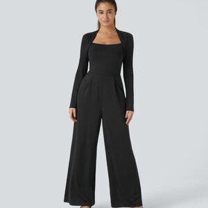 Long Sleeve Pocket Wide Leg Jumpsuit-Easy Peezy